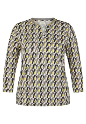 121354- V-neck Yellow Print Long Sleeve T-shirt- Rabe