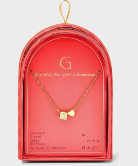 A New Day 14K Gold Dipped Slider Heart and Initial Cube G Pendant Necklace