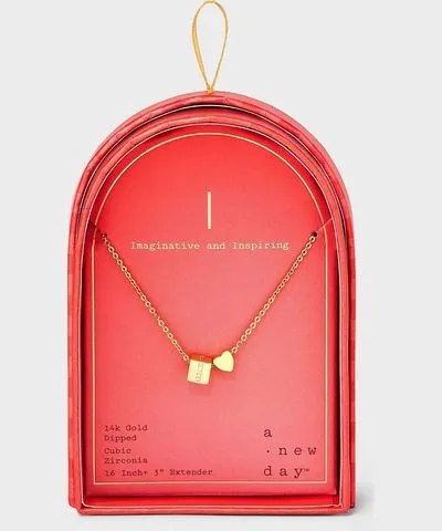 A New Day 14K Gold Dipped Slider Heart and Initial Cube I Pendant Necklace