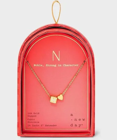 A New Day 14K Gold Dipped Slider Heart and Initial Cube N Pendant Necklace