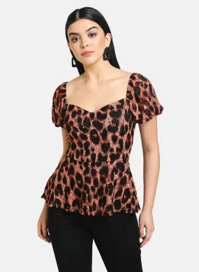 Animal Print Lace Top With Peplum