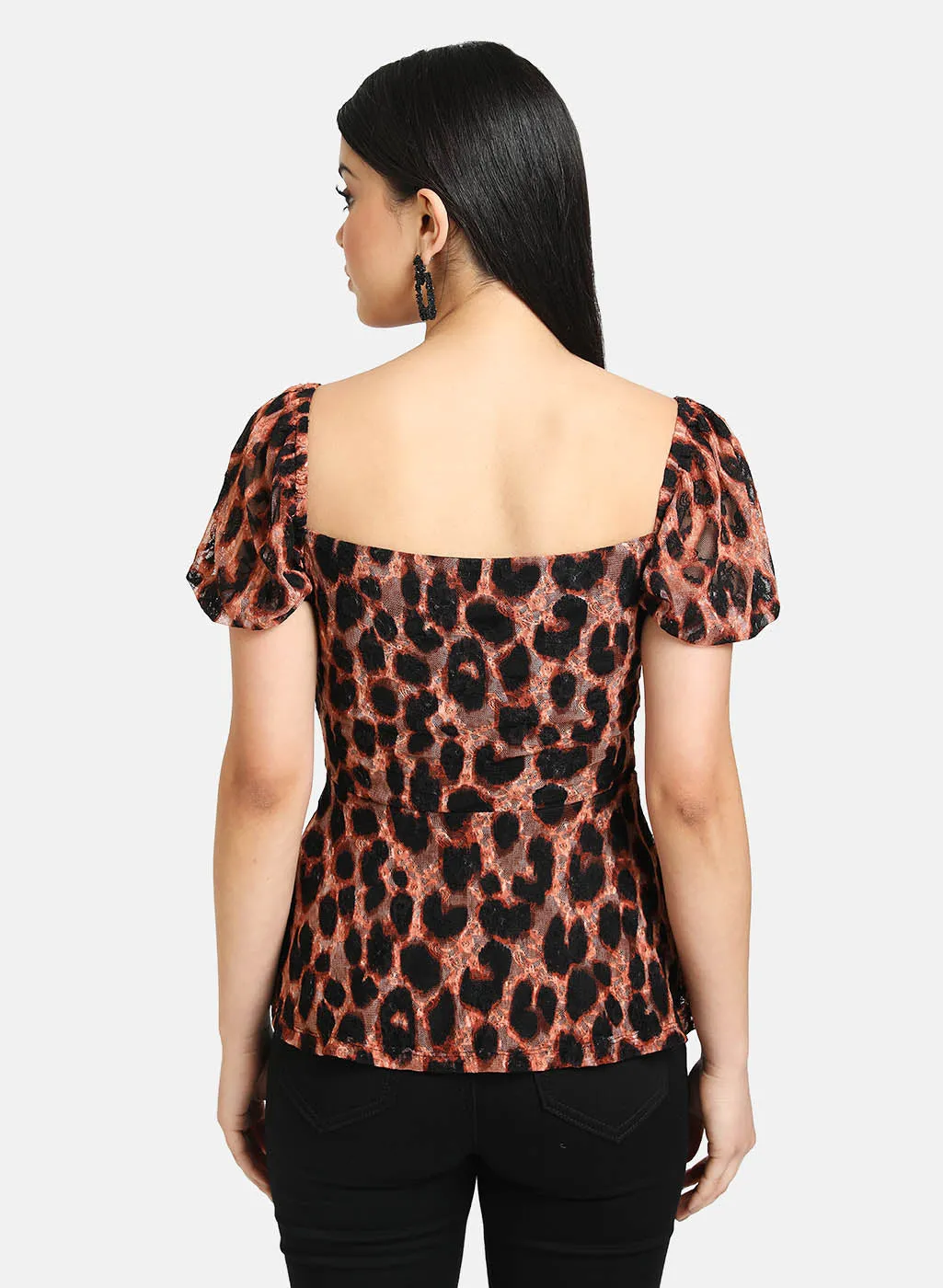 Animal Print Lace Top With Peplum