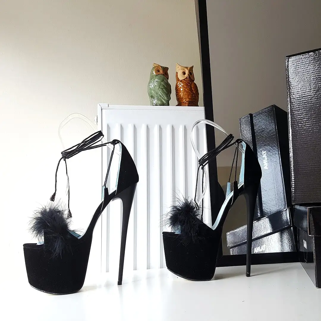 Ankle Strap Black Fury High Heel Platform Shoes