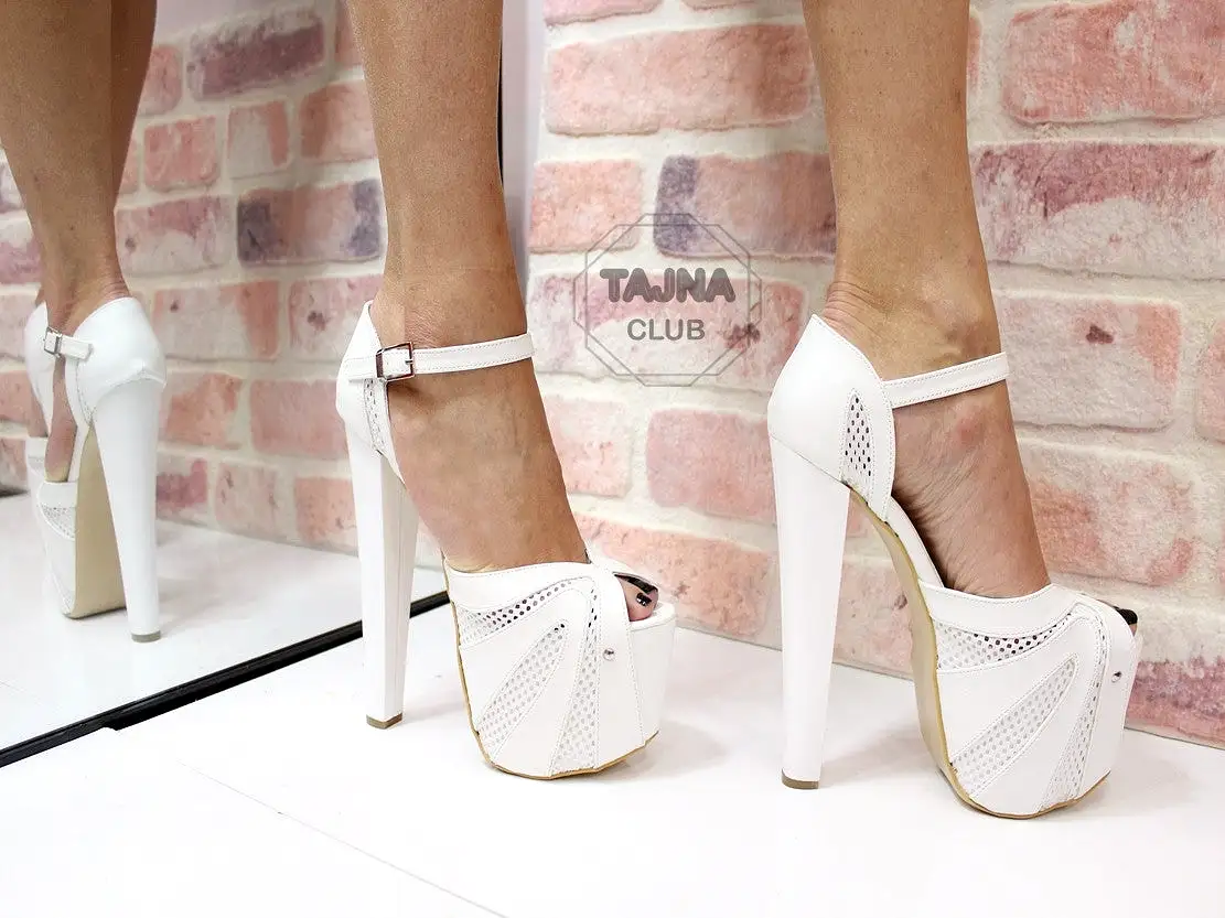 Ankle Strap White Net High Heel Platform Shoes