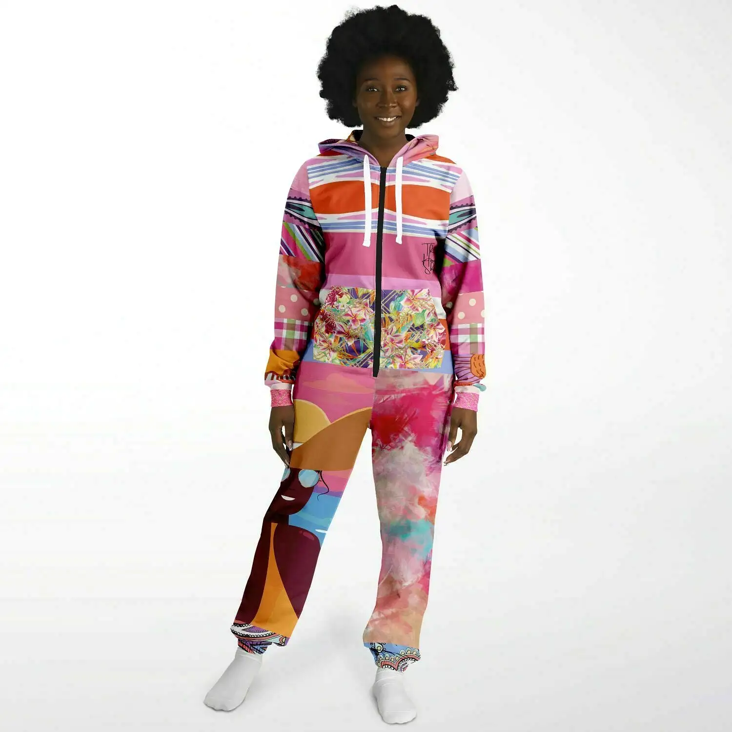 Bahama Mama Pink Floral Patchwork Unisex Fleece Romper