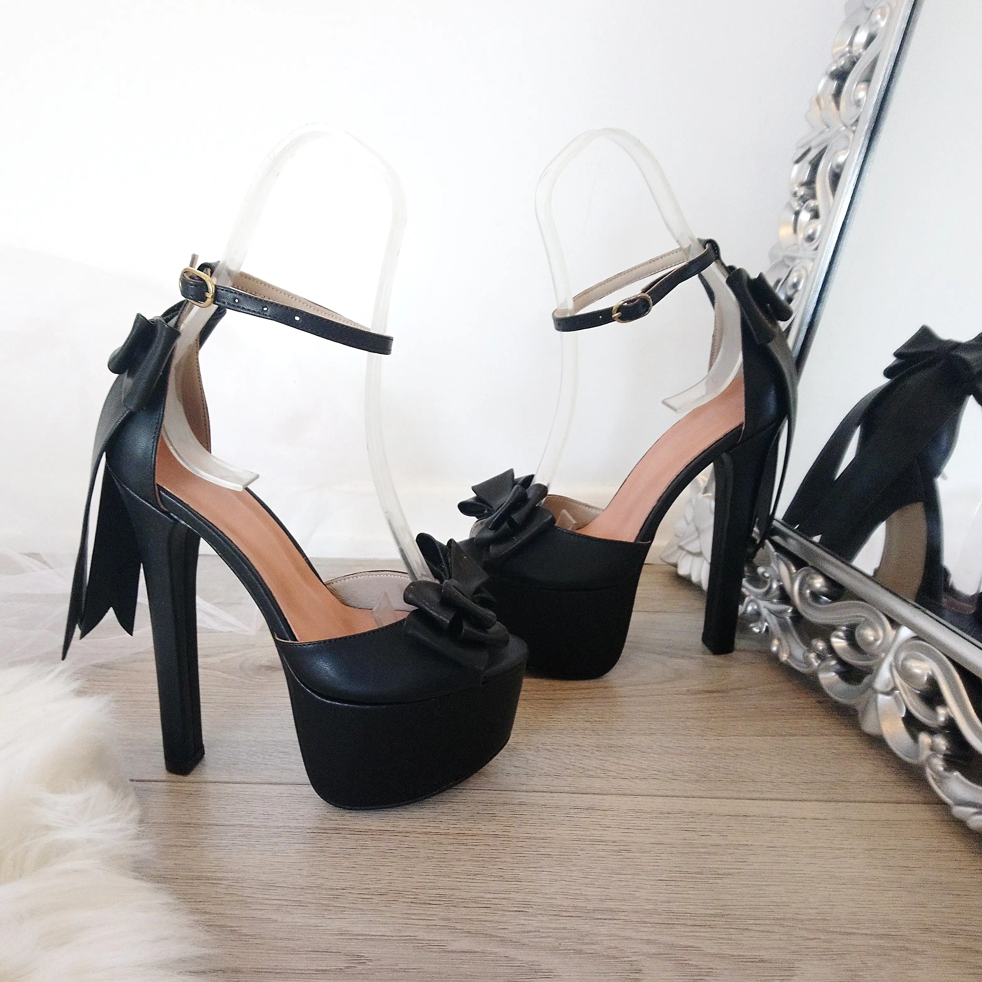 Black Ribbon High Heel Platform Shoes