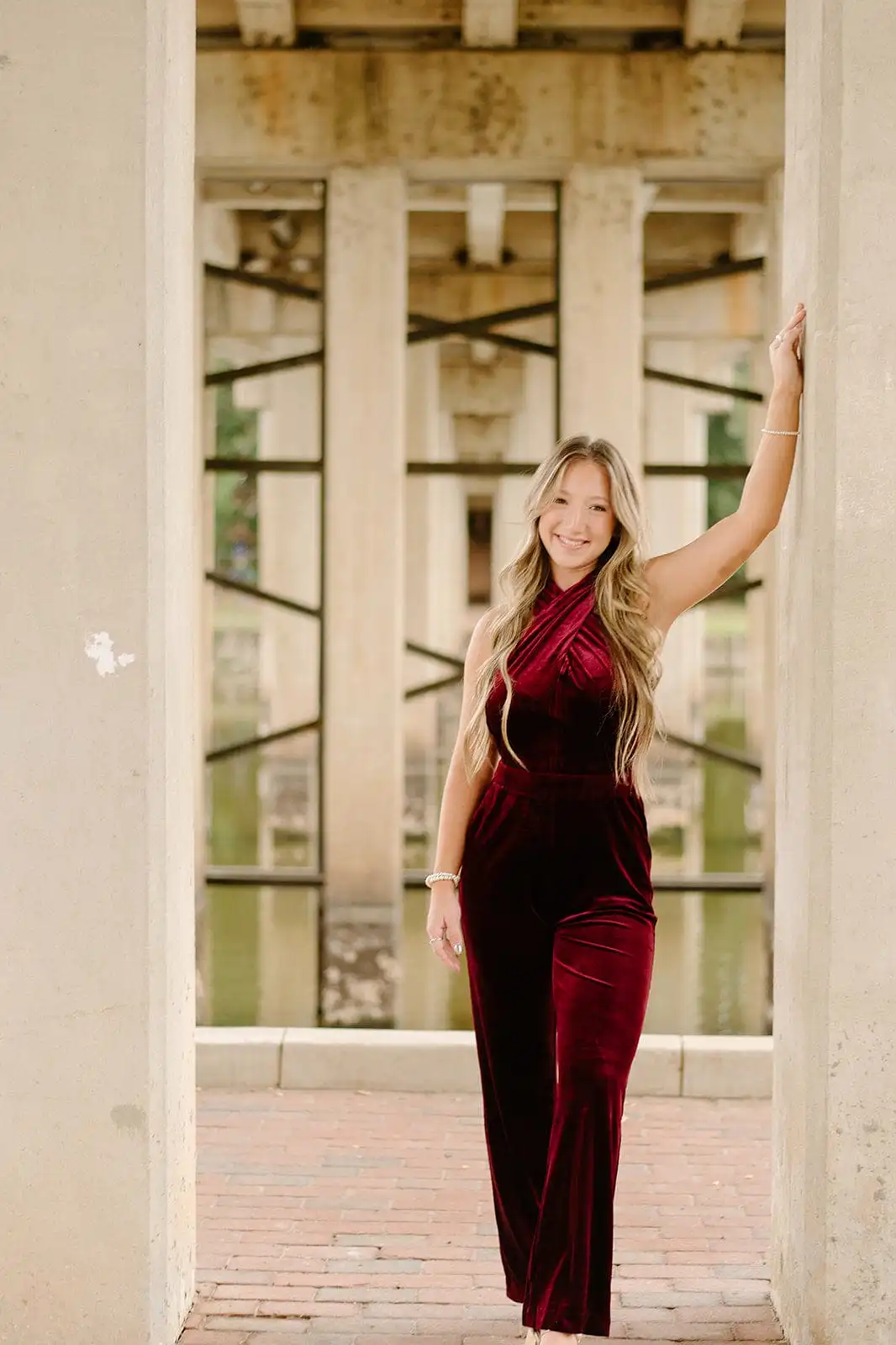 Burgundy Velvet Halter Neck Jumpsuit