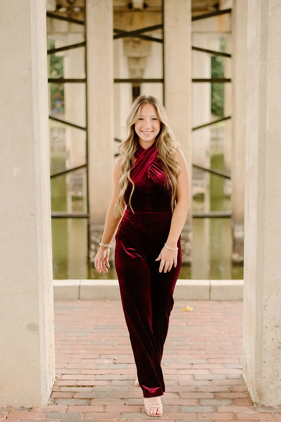 Burgundy Velvet Halter Neck Jumpsuit