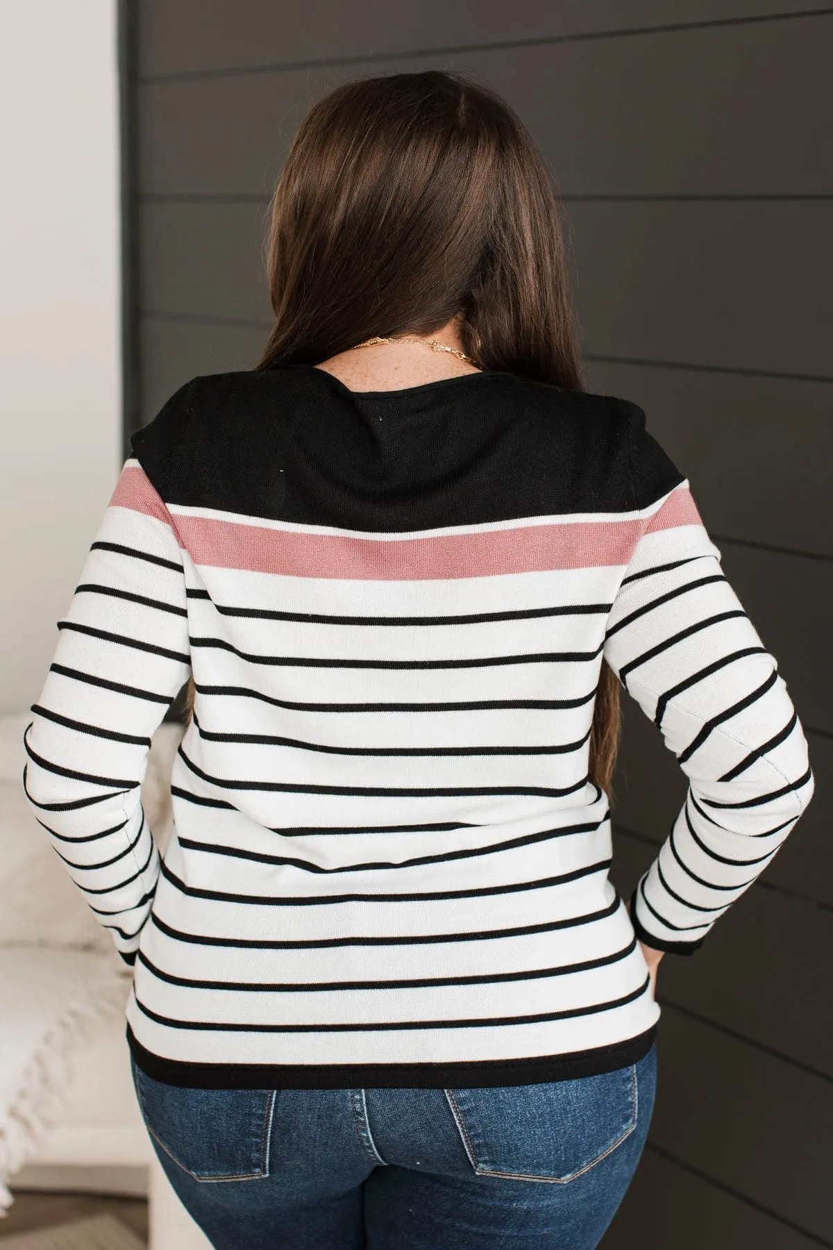 Can't Stay Away Striped Sweater- Black & Pink