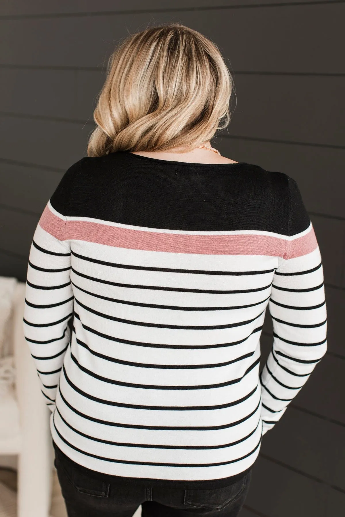 Can't Stay Away Striped Sweater- Black & Pink