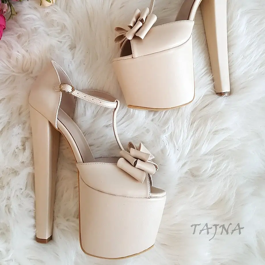 Cream Ribbon Platform Bridal Shoes