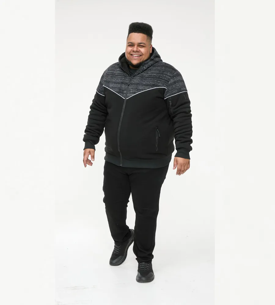 D555 Big Mens Black Hoodie With Sherpa Lining (HENNESSEY)