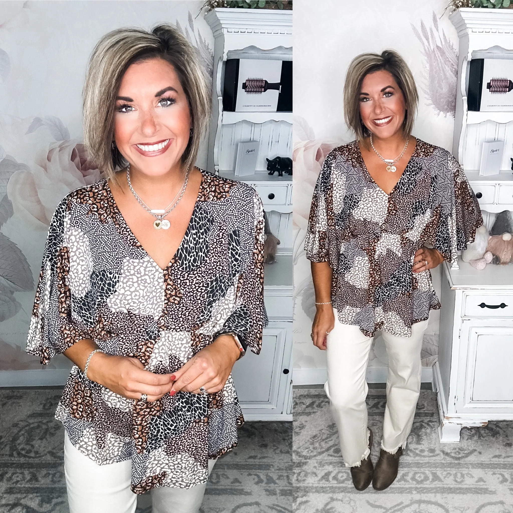 Dream On Peplum Top - Mocha/Black