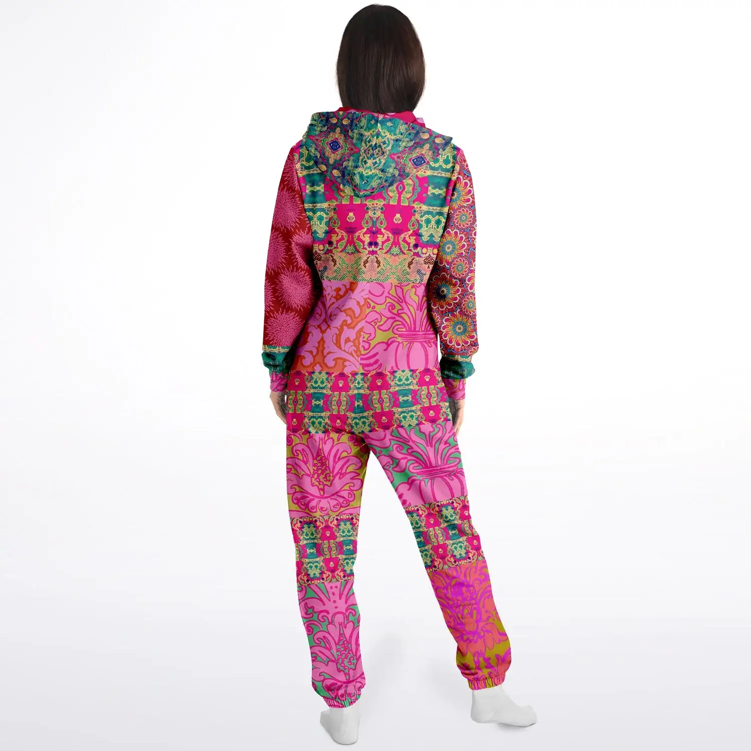 Gypsy Beat Pink Floral Patchwork Unisex Fleece Romper