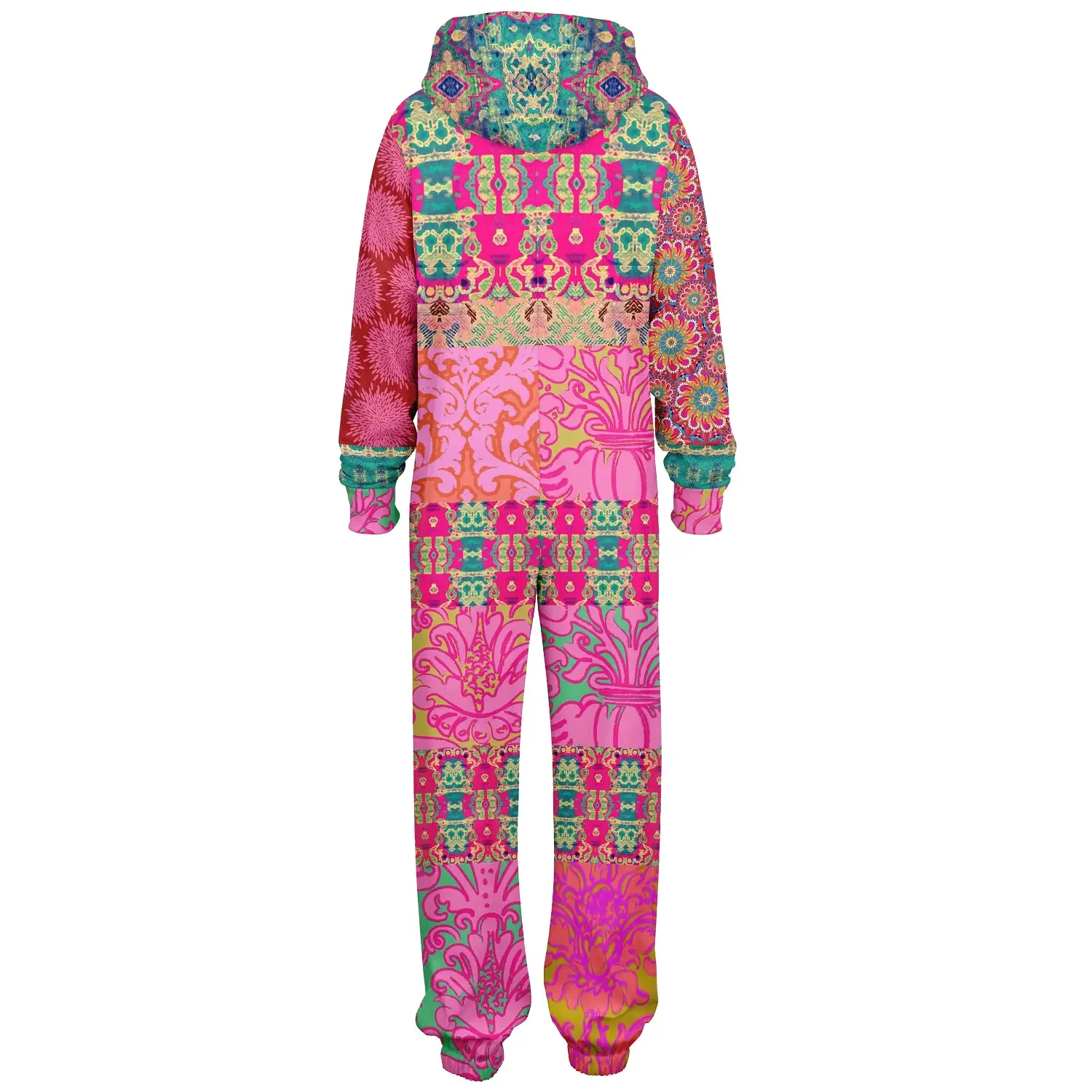 Gypsy Beat Pink Floral Patchwork Unisex Fleece Romper