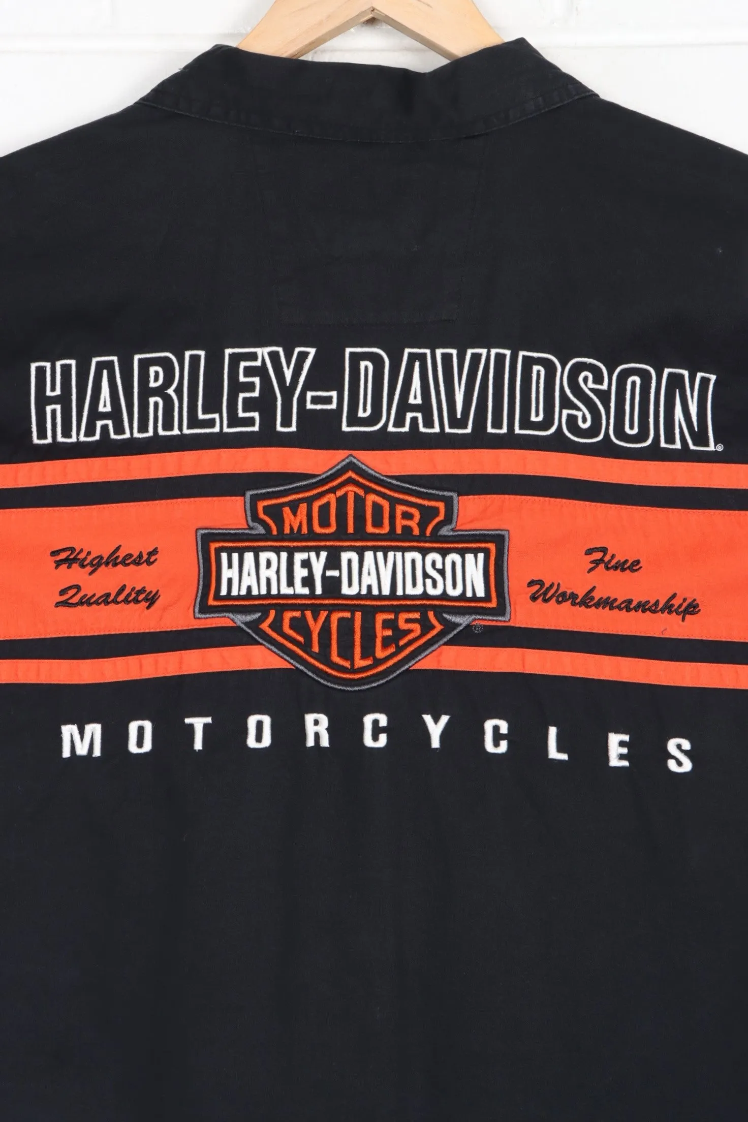 HARLEY DAVIDSON Quality Oil Black & Orange Colour Block Shirt (XL)