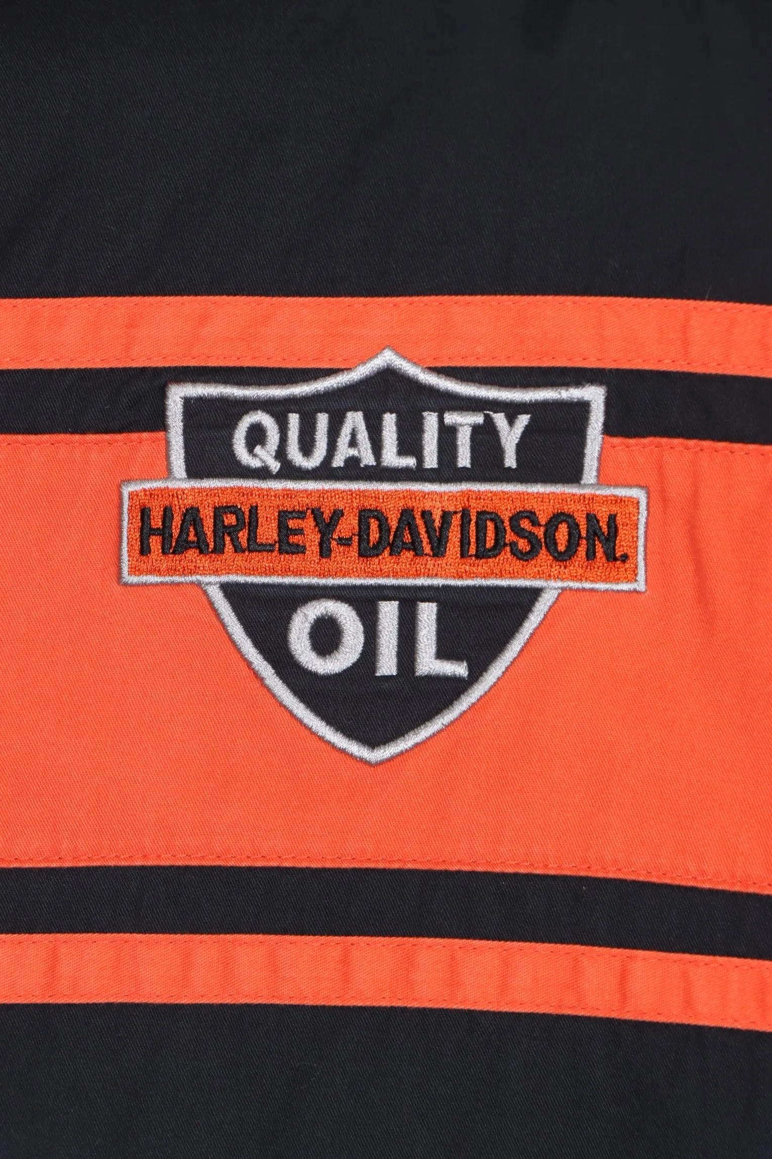 HARLEY DAVIDSON Quality Oil Black & Orange Colour Block Shirt (XL)