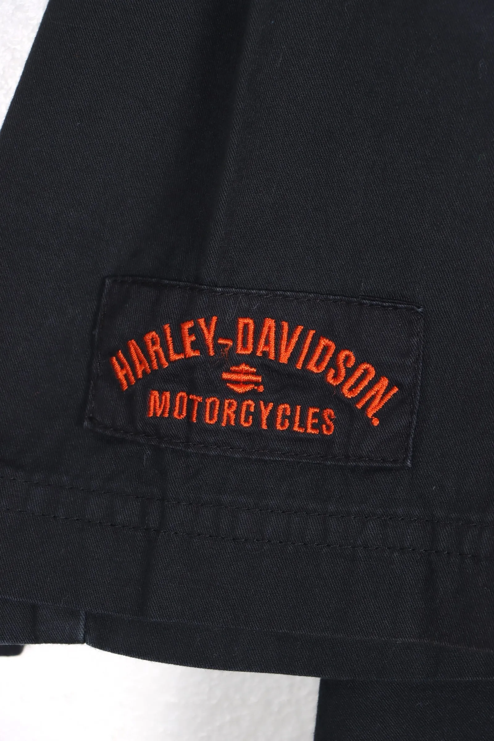 HARLEY DAVIDSON Quality Oil Black & Orange Colour Block Shirt (XL)