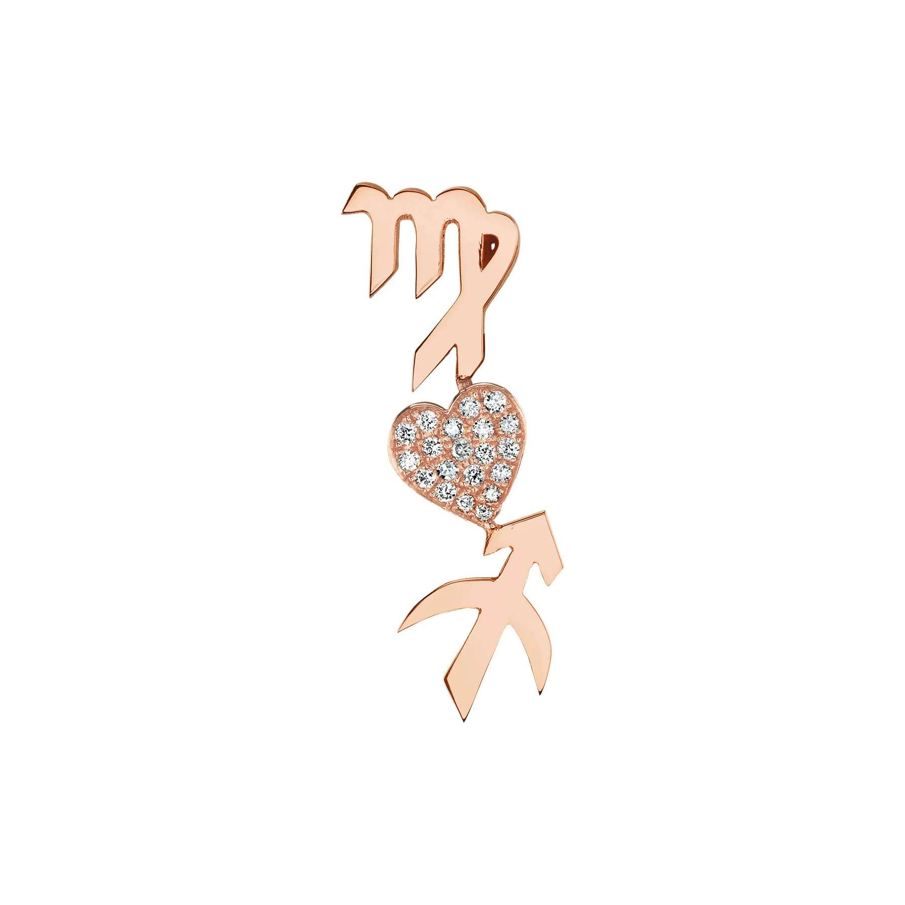 Heart and Zodiac Earring - White Diamond / 14k Rose Gold