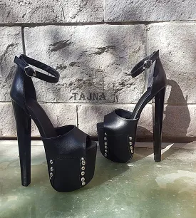 High Heel Black Ankle Strap Eyelet Shoes