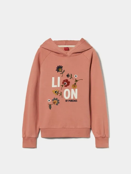 Hooded sweater with flower embroidery