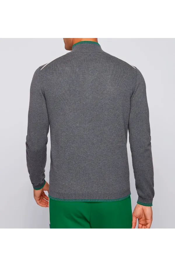 Hugo Boss Zip-Neck Knitted Sweater Grey