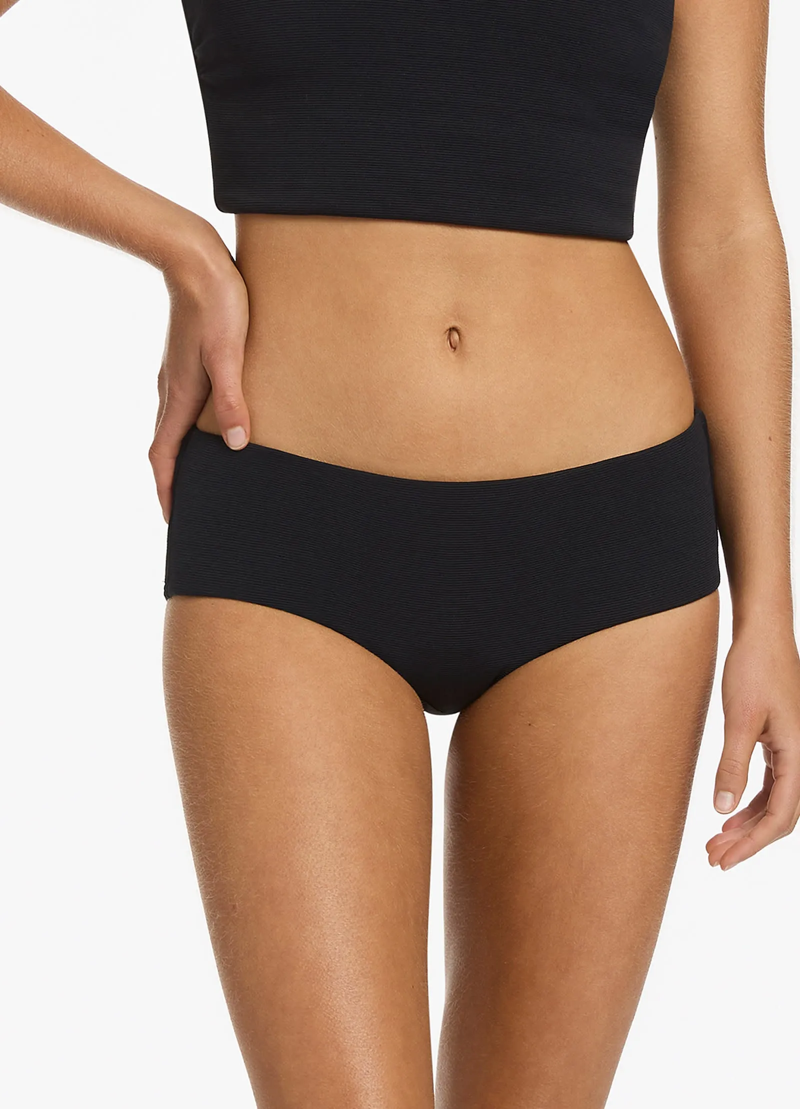 Isla Rib Wide Side Hipster Bikini Bottom - Black