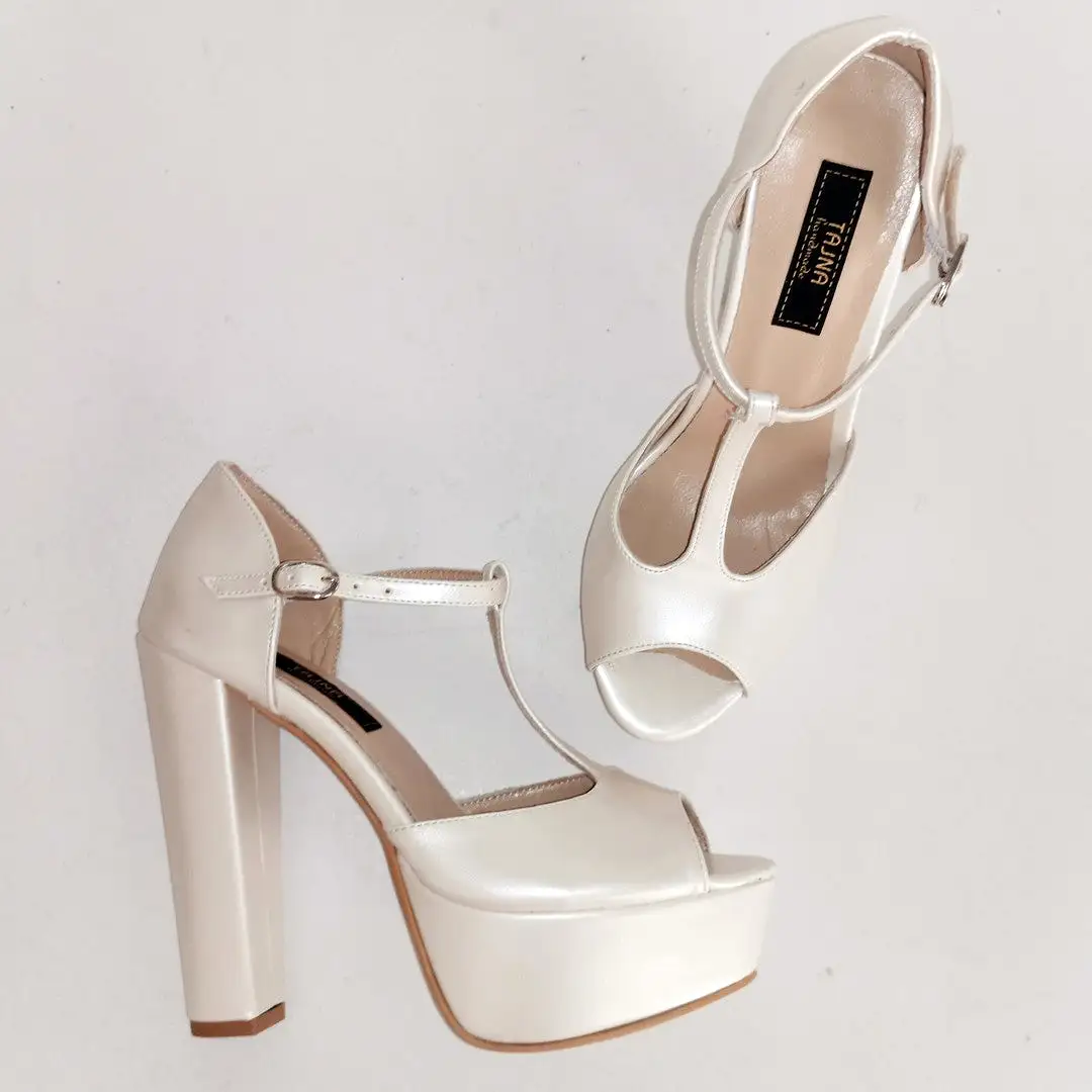 Ivory Thick Heel Platform Wedding Shoes