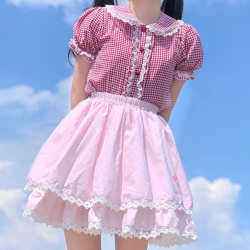 Japanese Lolita kawaii lace plaid shirt BY2091