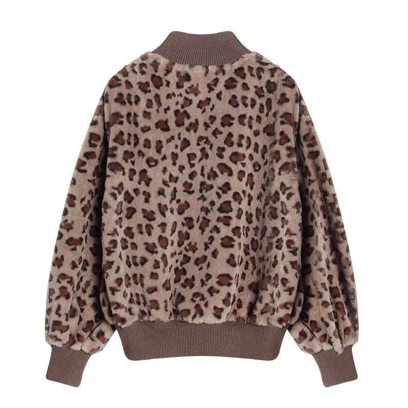 Leopard Print High Neck Fluffy Warm Sweater