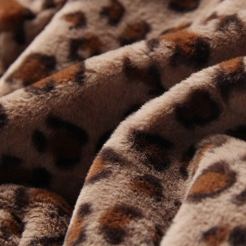 Leopard Print High Neck Fluffy Warm Sweater