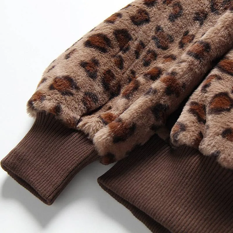 Leopard Print High Neck Fluffy Warm Sweater