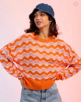 Long Sleeve Wavy Summer Sweater | Orange/Pink