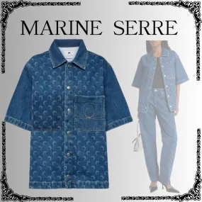 MARINE SERRE  |Casual Style Denim Cotton Short Sleeves Formal Style  Logo