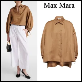 MaxMara  |Silk Linen Long Sleeves Plain Office Style Elegant Style