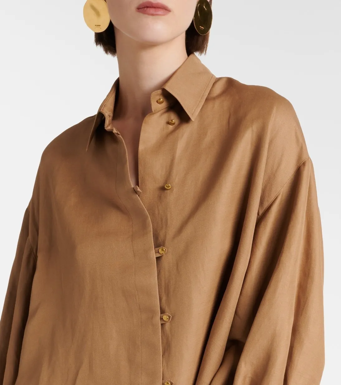 MaxMara  |Silk Linen Long Sleeves Plain Office Style Elegant Style