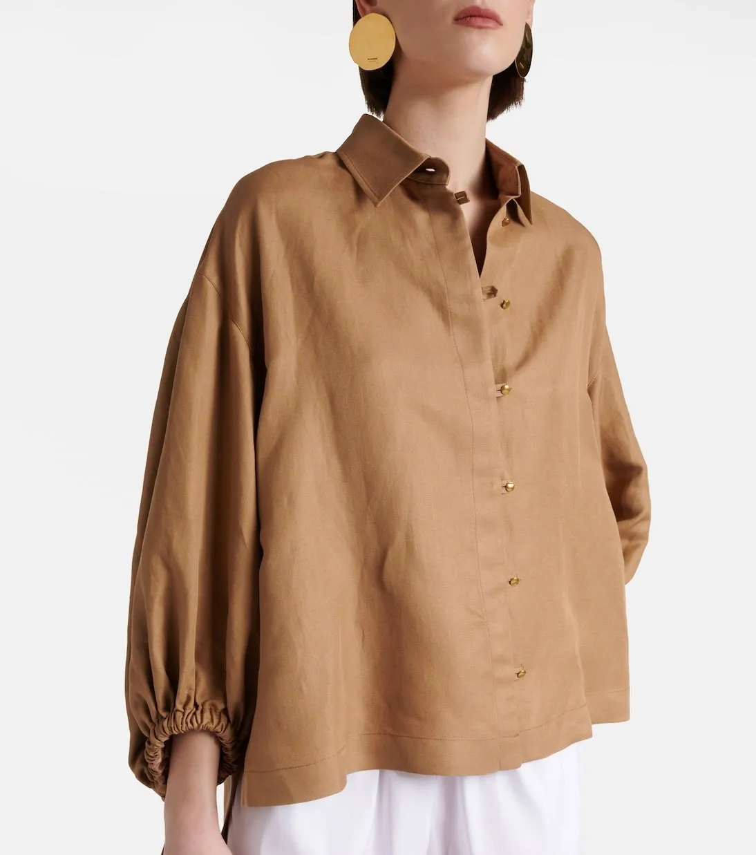 MaxMara  |Silk Linen Long Sleeves Plain Office Style Elegant Style