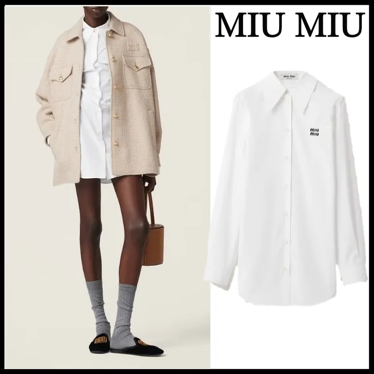 MiuMiu  |Casual Style Long Sleeves Plain Cotton Office Style