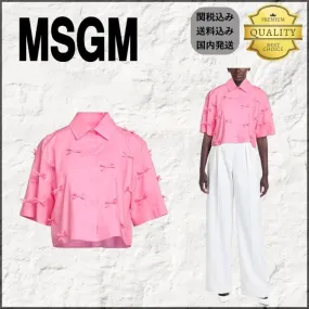 MSGM  |Casual Style Plain Cotton Short Sleeves Party Style