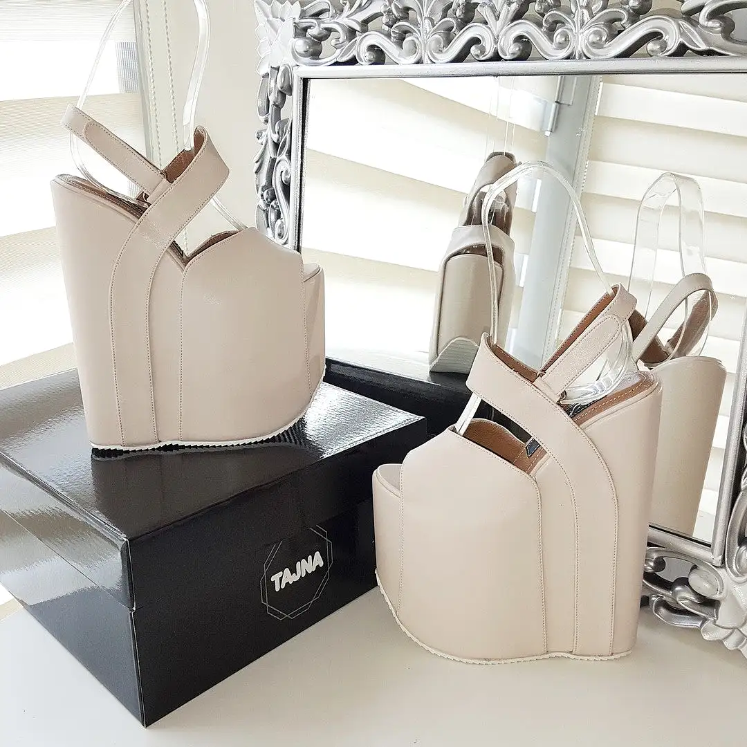 Nude Cream 20 cm High Heel Wedge Platform Shoes