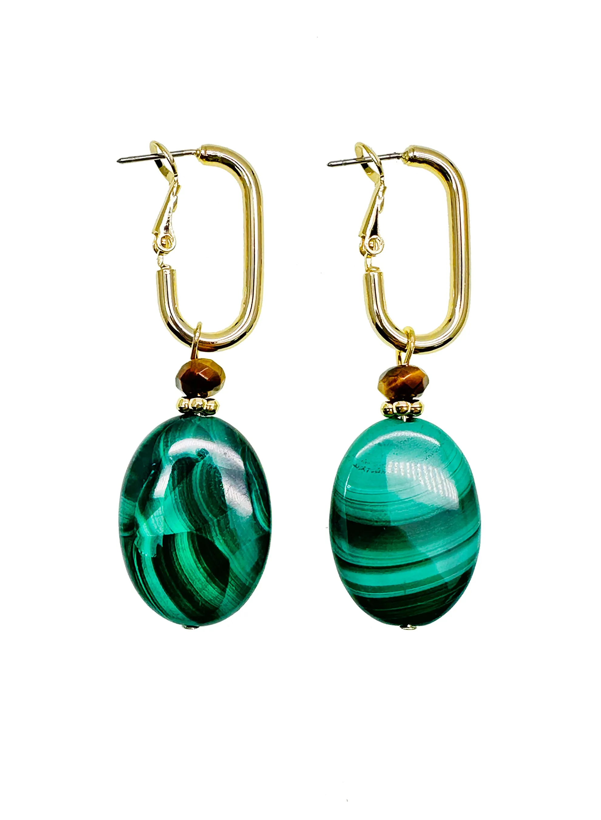 Oval Malachite Dangle Earrings JE037