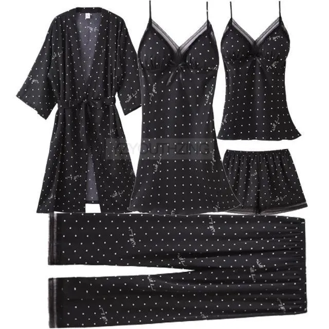 Pajama Set Women Lace Trim Satin Sleepwear Pyjamas Pour Femme