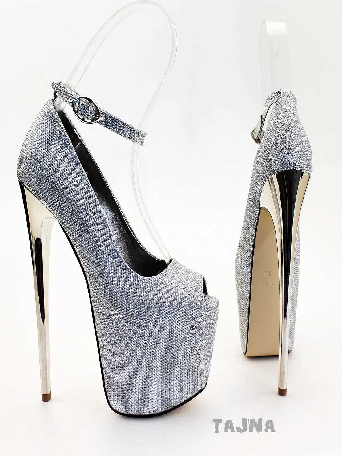 Peep Toe Silver Ankle Strap High Heel Platform Shoes