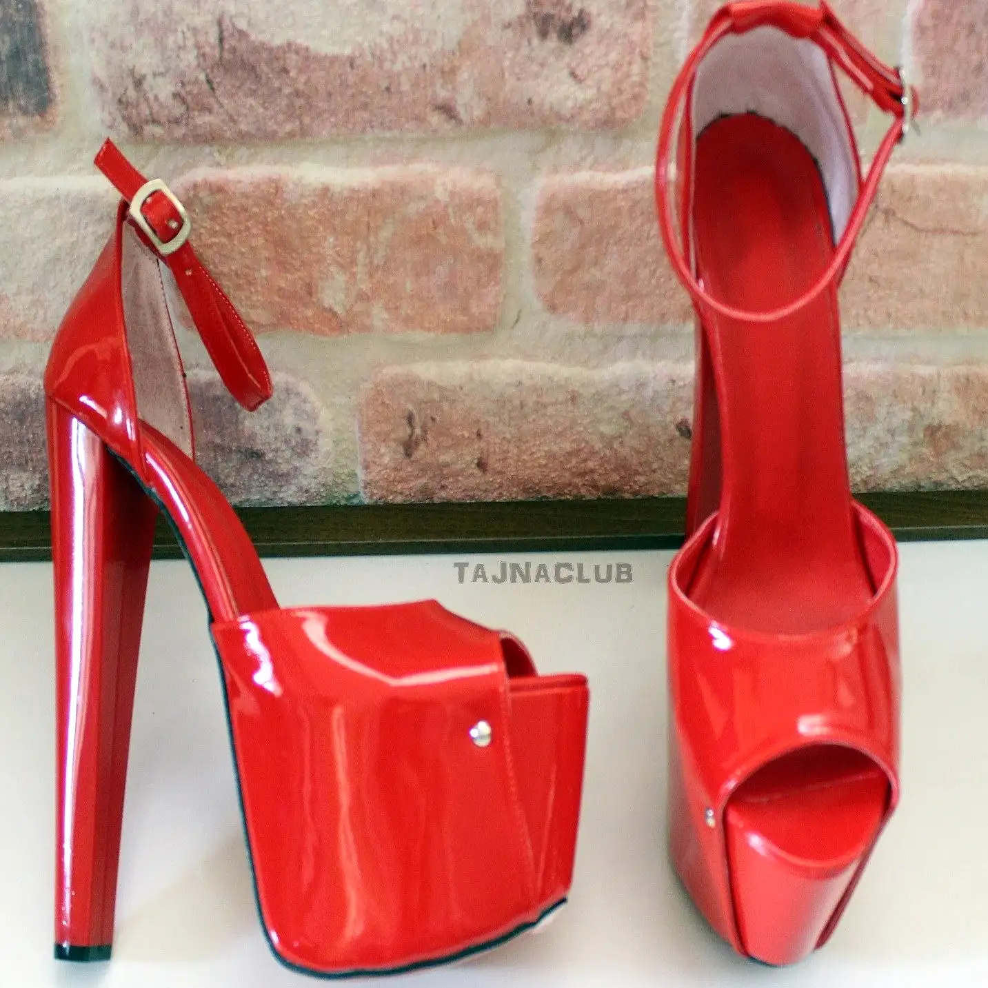 Red Patent Open Toe Ankle Strap Platform Shoes