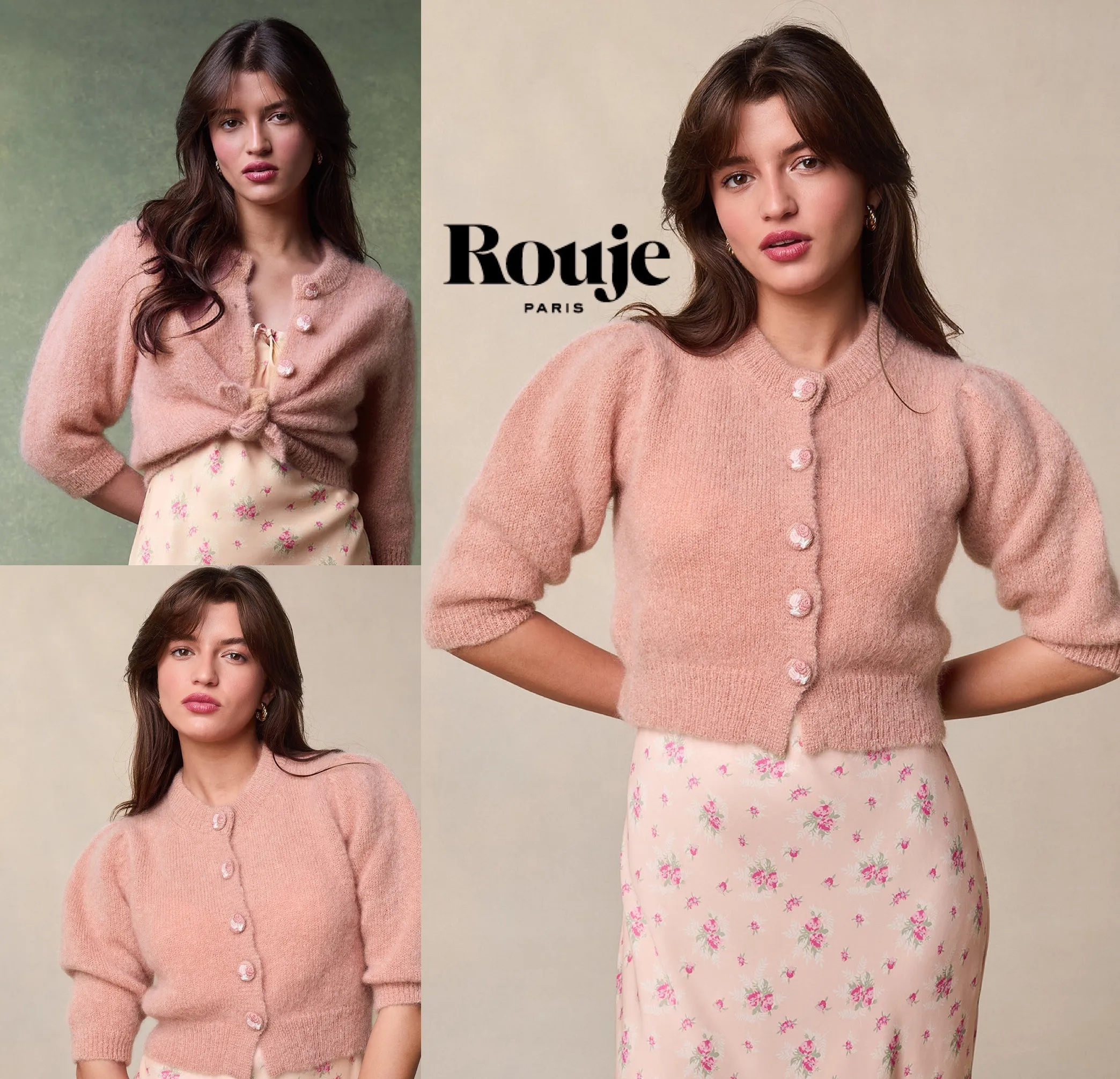 Rouje  |Flower Patterns Casual Style Peplum Rib Blended Fabrics