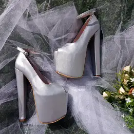 Silver Peep Toe Ankle Strap Wedding Shoes