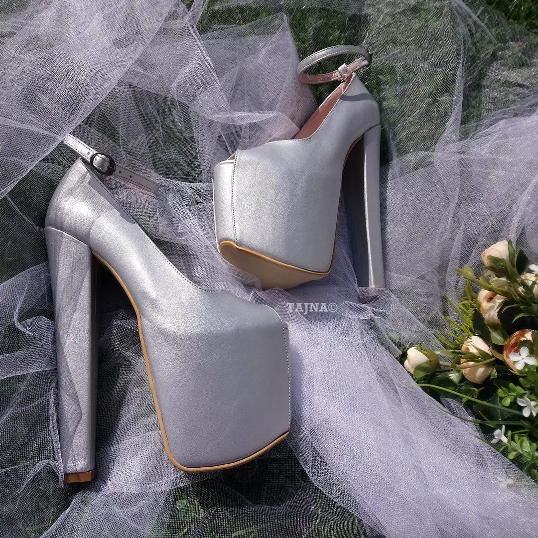 Silver Peep Toe Ankle Strap Wedding Shoes