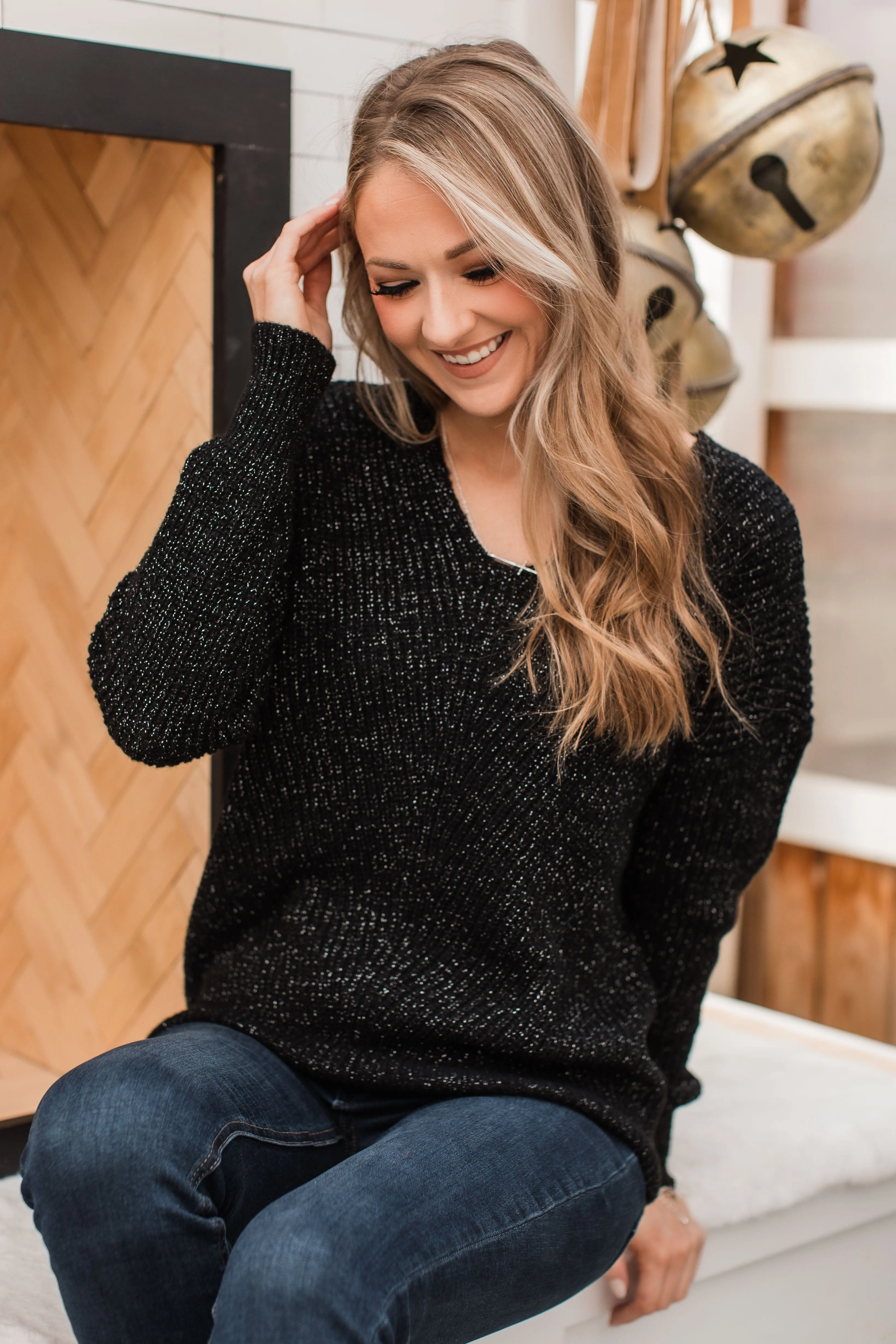 Simply Amazing V-Neck Knit Sweater- Black