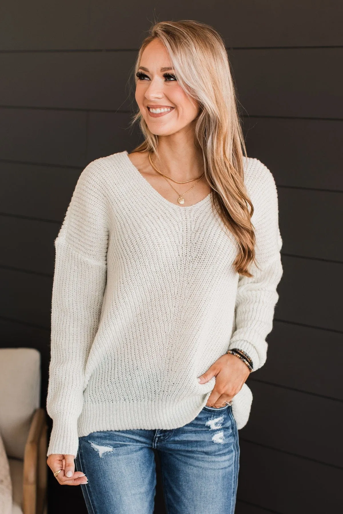 Simply Amazing V-Neck Knit Sweater- Ivory