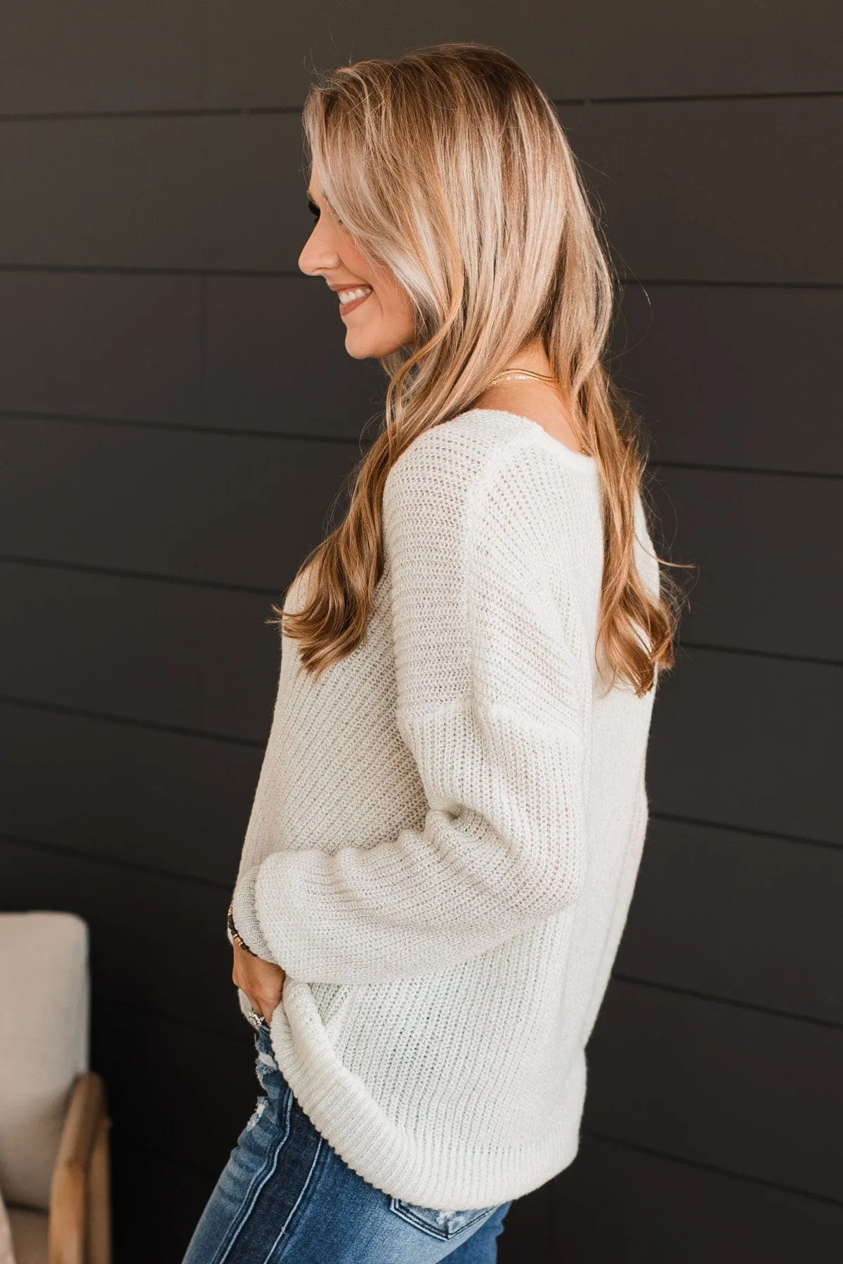 Simply Amazing V-Neck Knit Sweater- Ivory